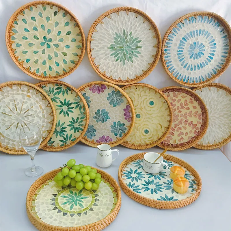 

TingKe-Rattan Storage Tray, Creative Shell Fruit Plate, European-style, Home, Living Room, Desktop, Snack, Dessert Plate