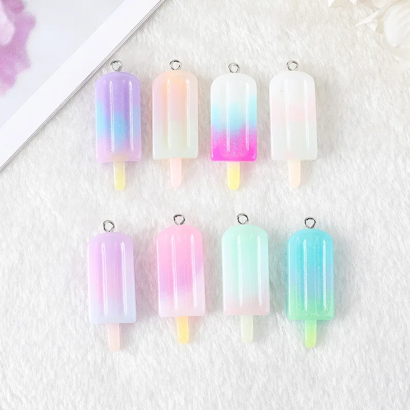 

100pcs Rainbow Ice Cream Resin Flatback Cabochon Imitation Dessert Art Supply Decoration Charm Crafts Necklace Earring Pendant