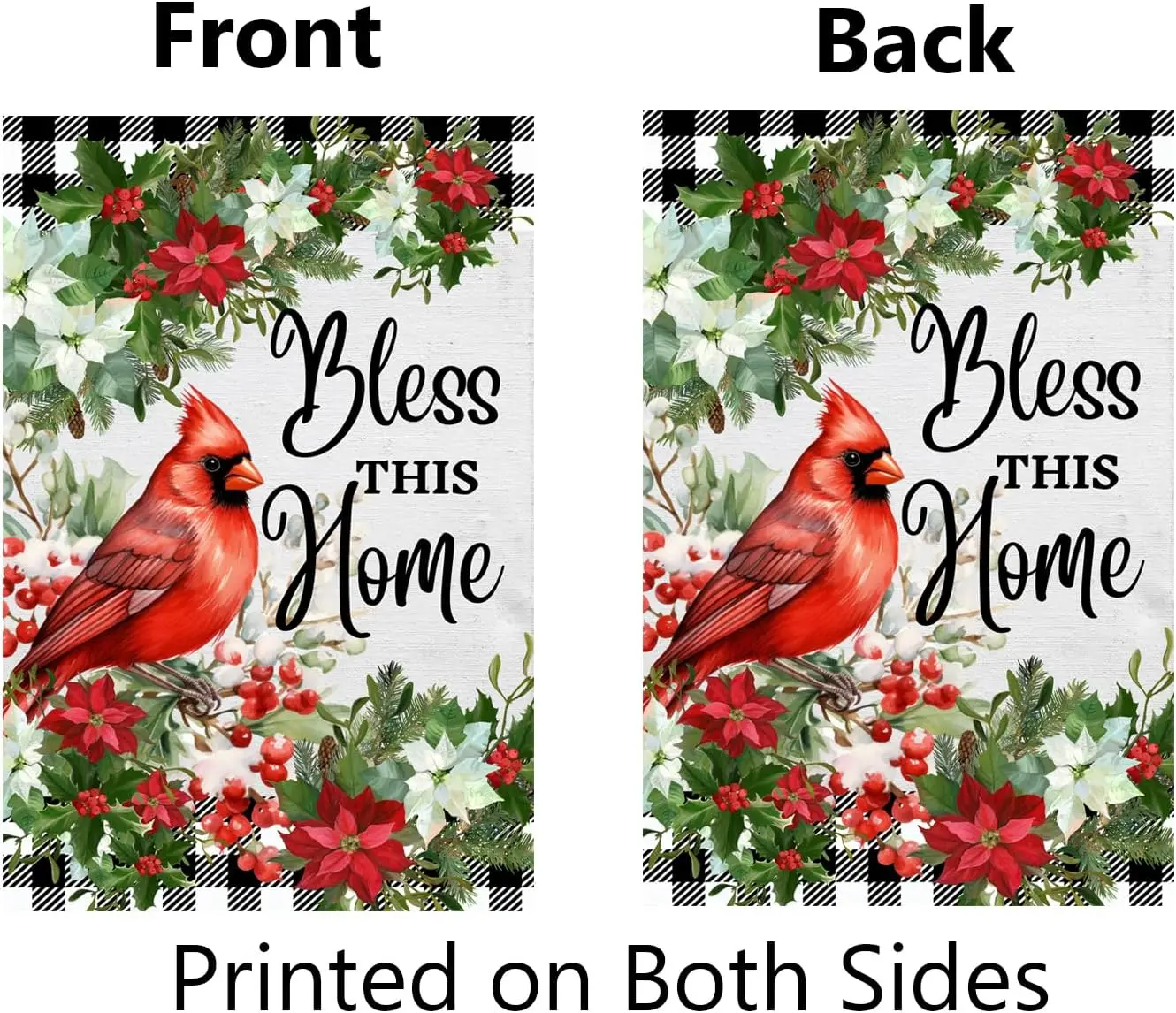 Bless This Home Cardinal Garden Flag Winter Poinsettia Christmas Cardinal Garden Flag 12x18 Double Sided Buffalo Plaid Red Bird