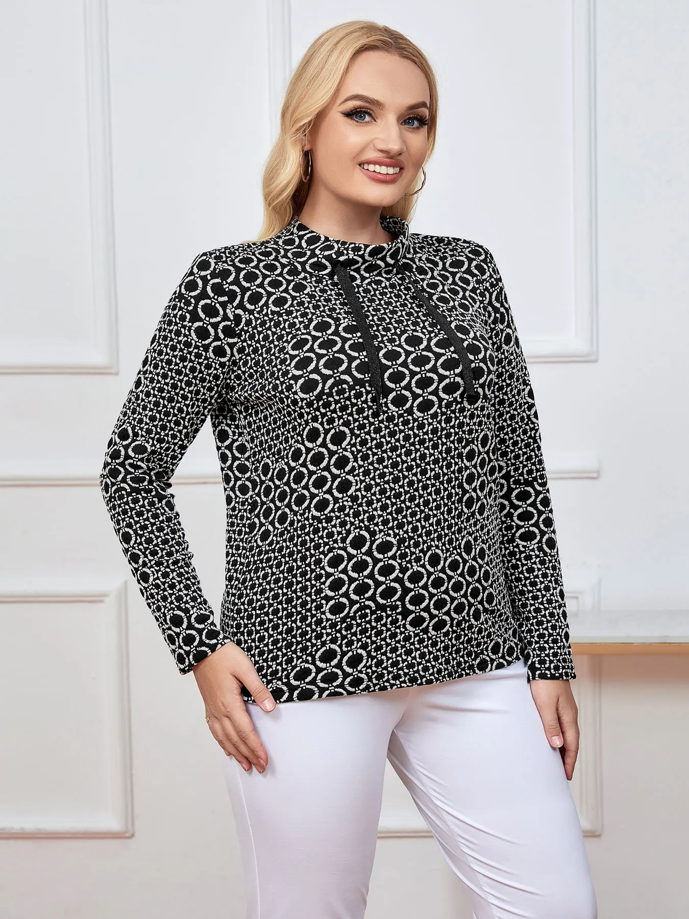 Damski Plus Size Top jesienny elegancki Top mody nadaje się do okrągłego damskiego bawełnianego Top na co dzień