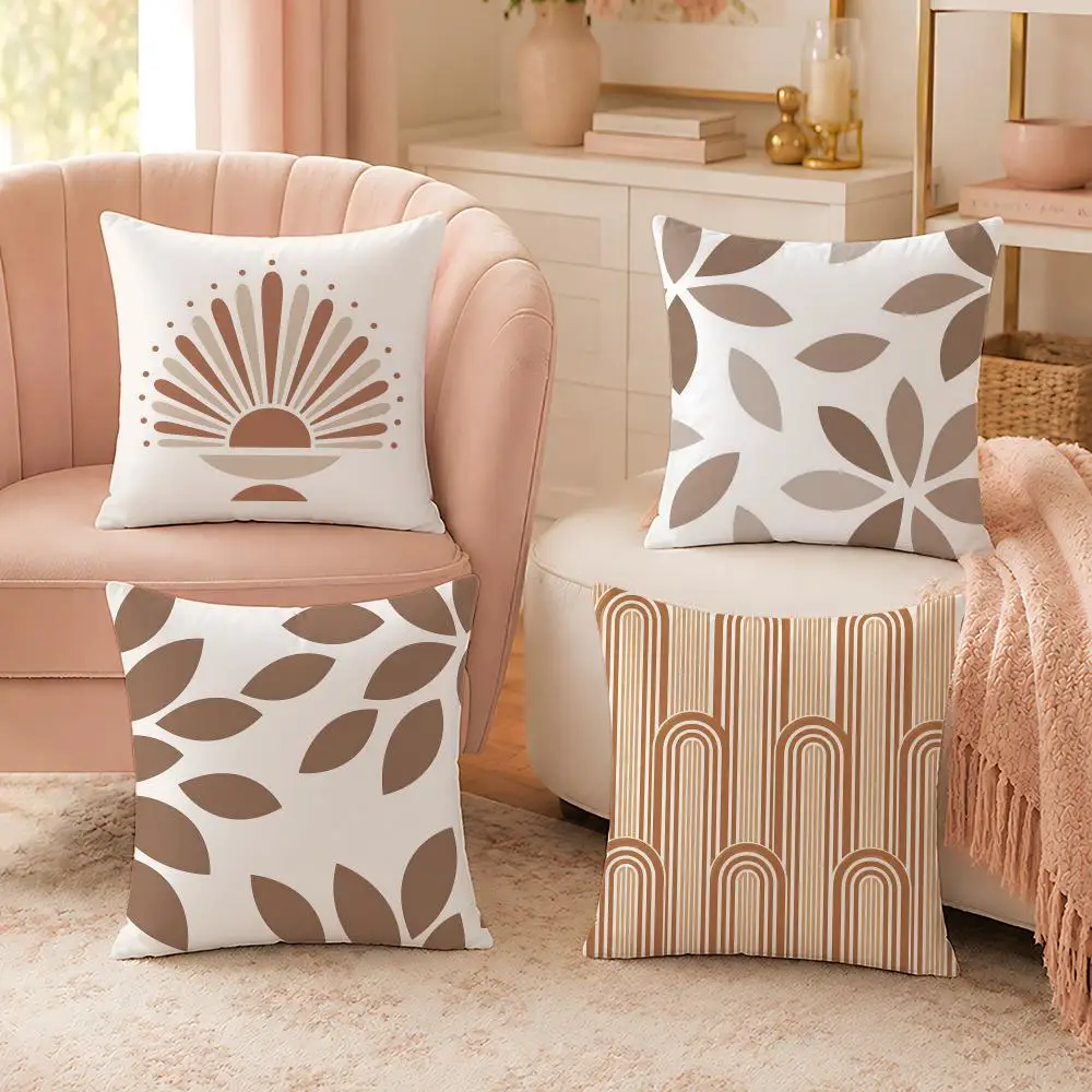 Brown Geometric Earthy Pattern Cushion Cover Custom Plush Pillow Cover Soft Cloud Comfort for Sofa Bed Couch