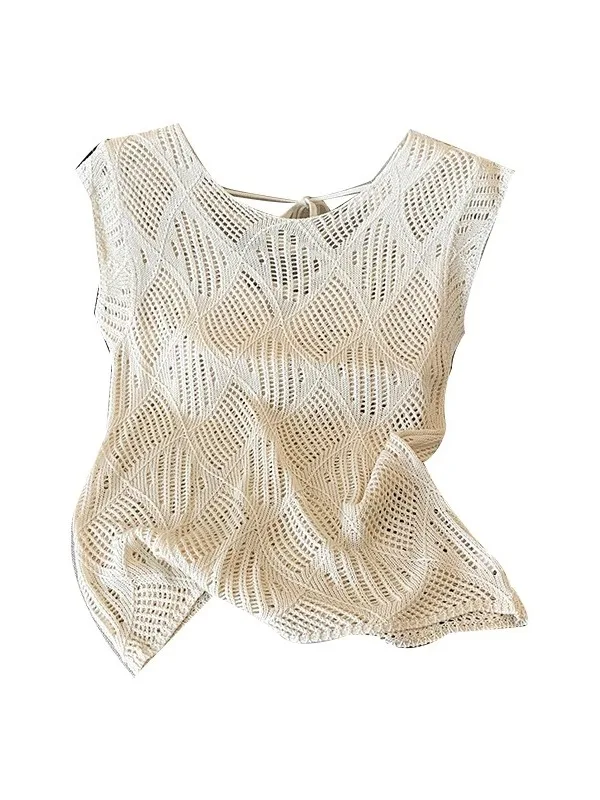 Gilet tricoté en soie glacée pour femmes, ajouré, grande taille, vêtements d'extérieur amples, haut Svel, coréen, été