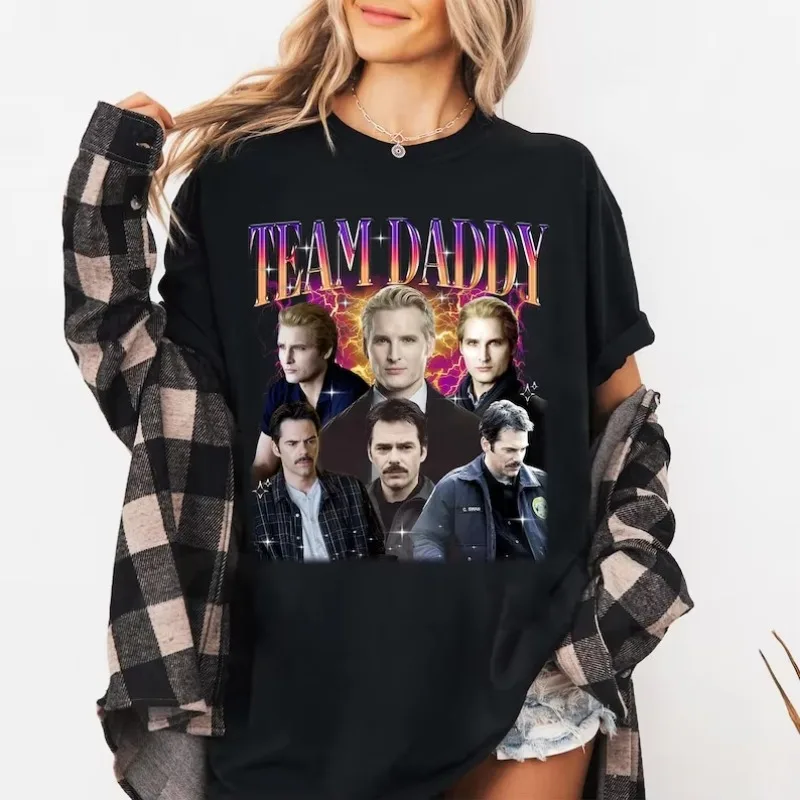 2025 Summer Men Women Retro Y2K Casual Tops for Couple Team Daddy Twilight Vintage Movie Saga Short Sleeves Print Cotton T-shirt