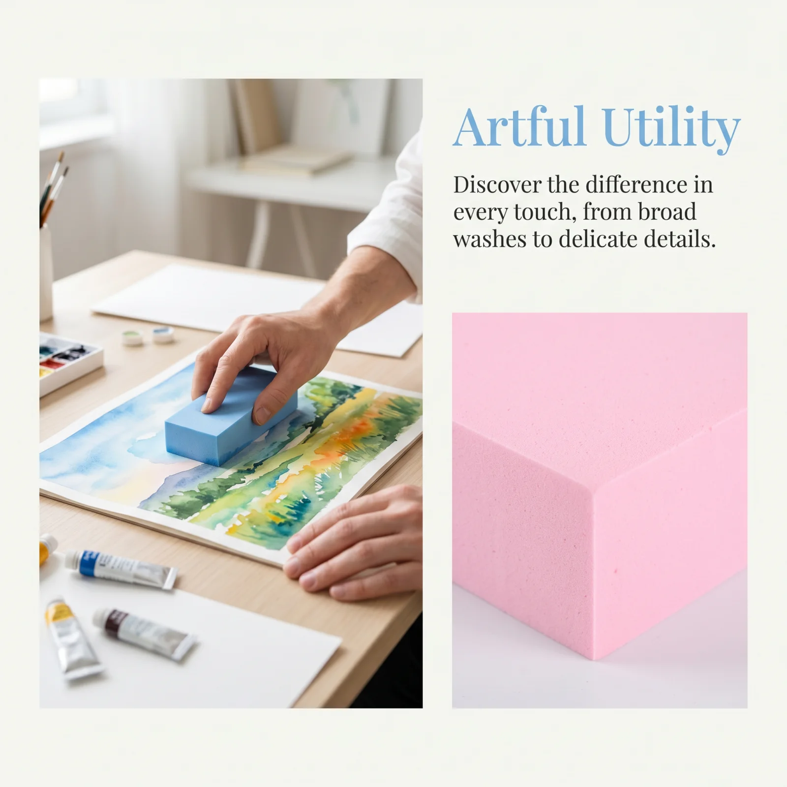 4Pcs High Density Super Absorbent Sponge for Watercolor Acrylic Pottery, Non‑Flaking Art Sponge Block