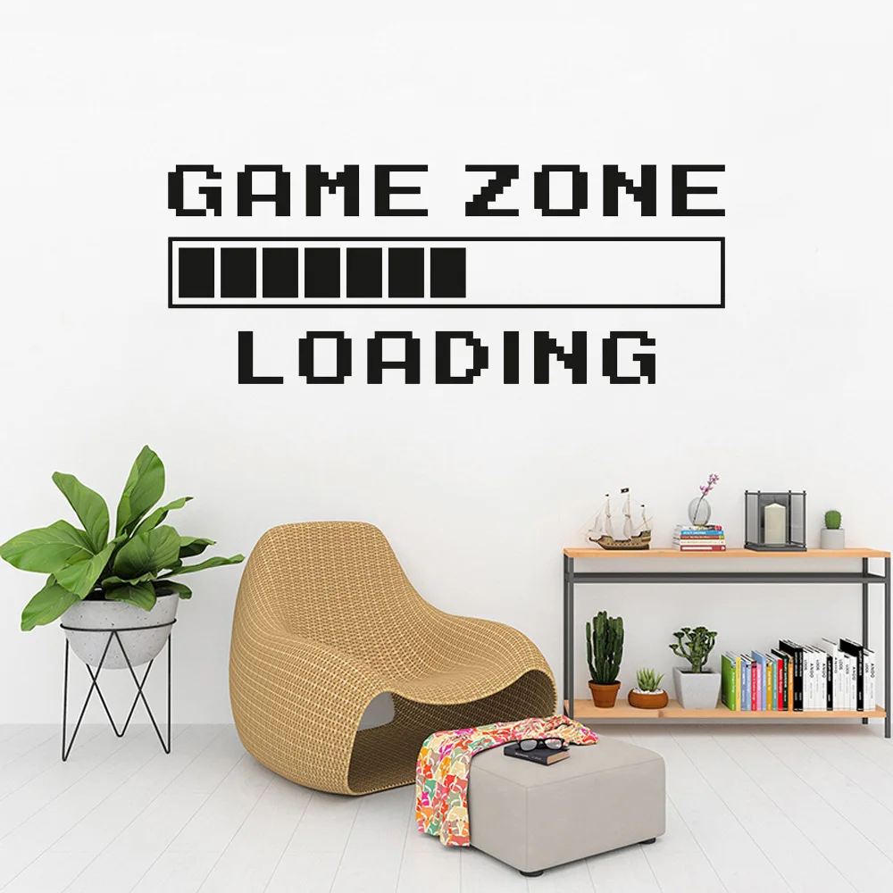Game Room Home Decor Computer Video Game Zone Loading Decal Wall Quote Mural Gamer Sign Vinyl Wall Sticker Playroom Decor