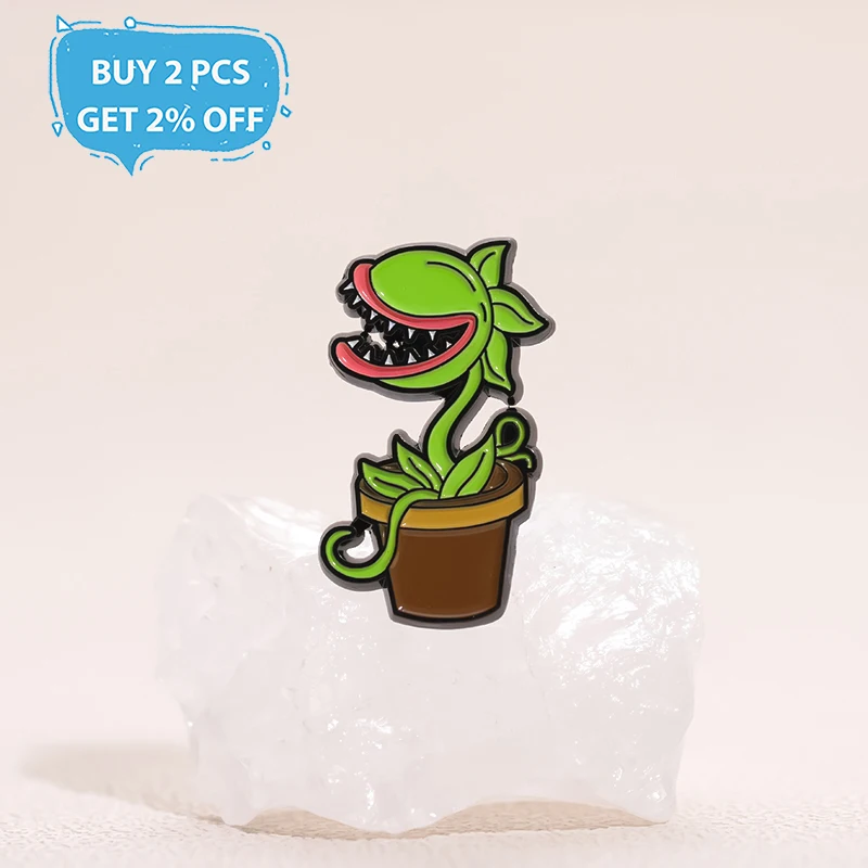 Cartoon Piranha Plant Pot Enamel Pins Custom Cute Fierce Green Plants Brooches Lapel Badges Plant Jewelry Gift for Friends image 2