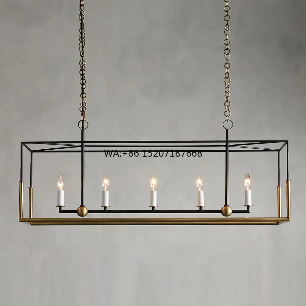 American Style 5-light Linear Chandelier Retro Living Room Luxury Country Design Restaurant Industrial Iron Chandelier