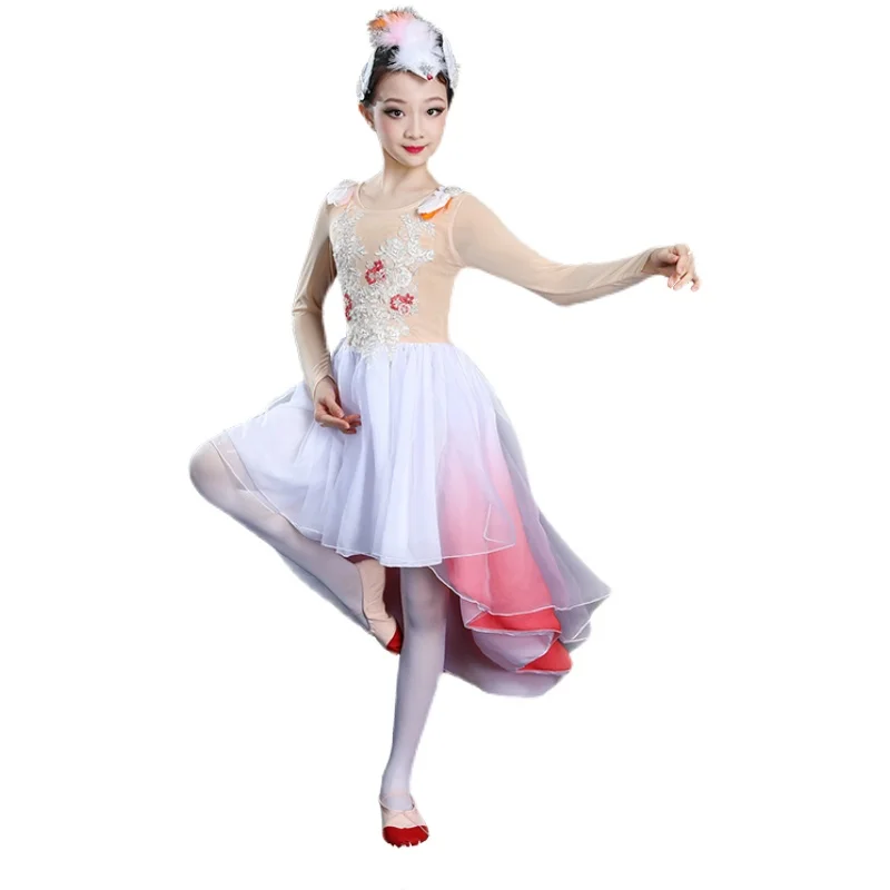 Costumes de spectacle pour enfants, ballet à plumes pour femmes, jupes de gaze élégantes, costumes de spectacle pour examen d'art