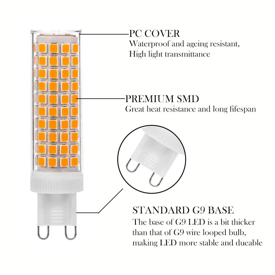 10W 1100LM G9 LED AC100V-265V No Flicker 124LEDS SMD2835 PC Ceramics Chandeliers Light White Warm White Lighiting LED Lamp