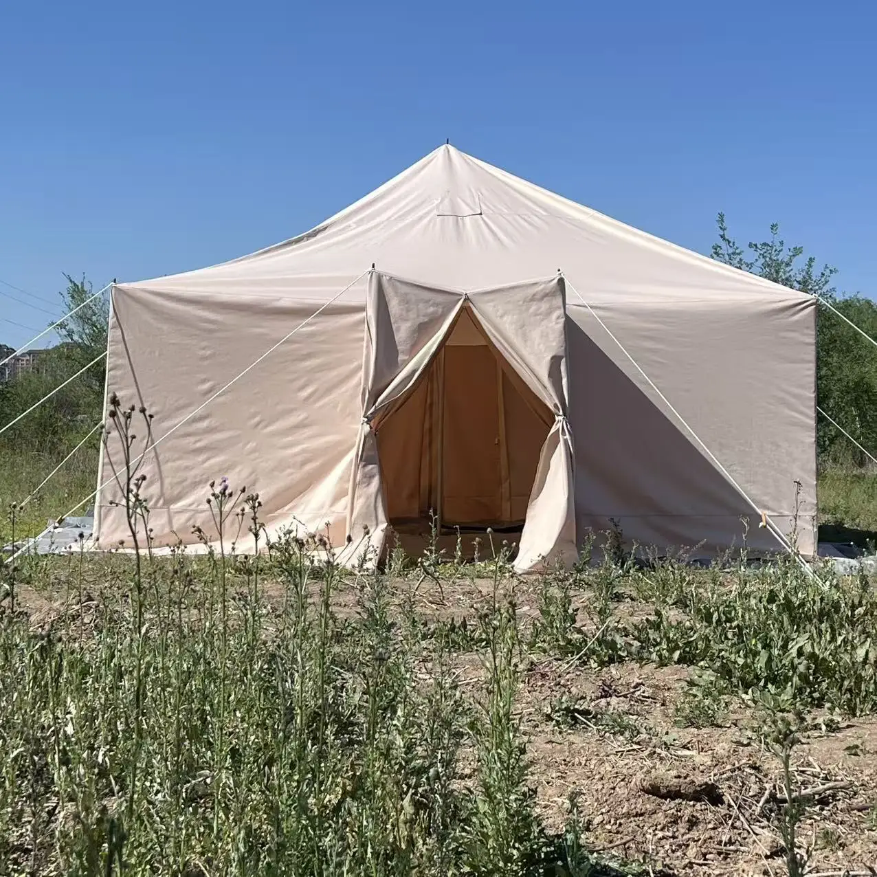 4.7x4.7m 600D Oxford Heavy Bell Tent Waterproof 4 Season Glamping Tent for Desert Camping Resort and Outdoor Events