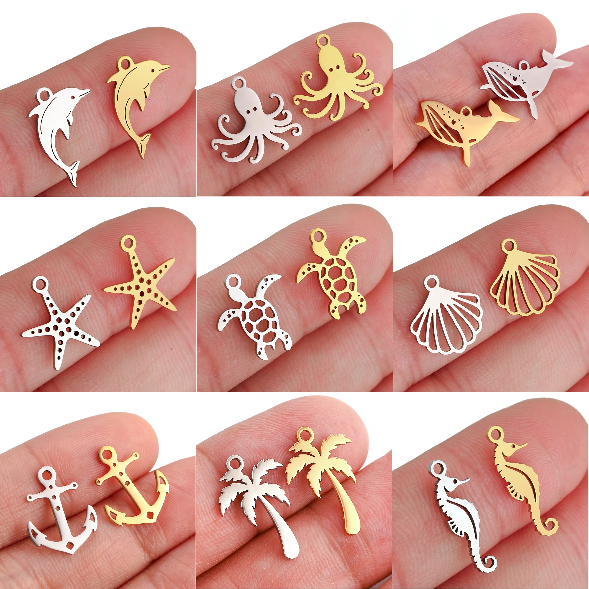 5Pcs Sea Turtle/Starfish/Shell/Fish Charms Stainless Steel Ocean Pedants for Necklace Bracelet Dangle DIY Jewelry Making Supply