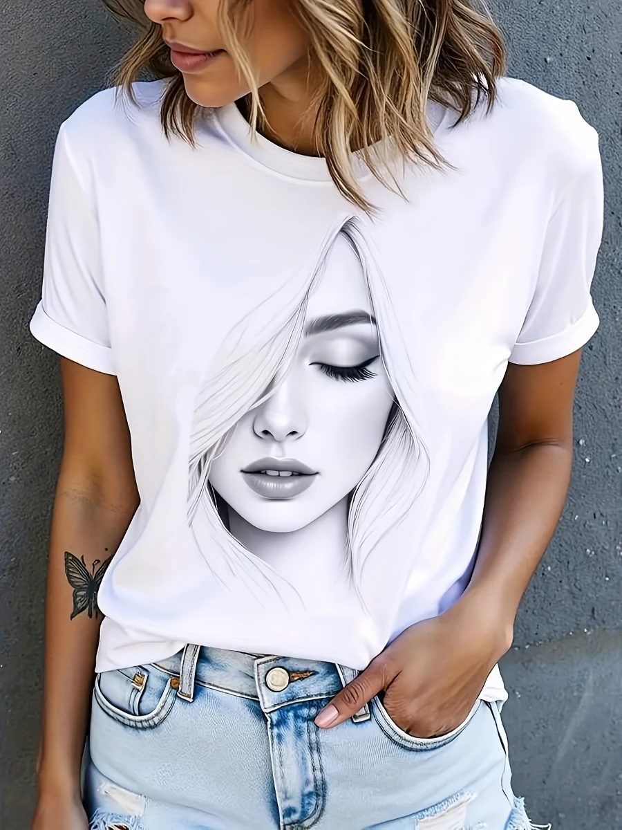 European and American Fast Fashion Casual Letter Front and Back Print T-Shirt Simple Round Neck Short Sleeve Loose Top