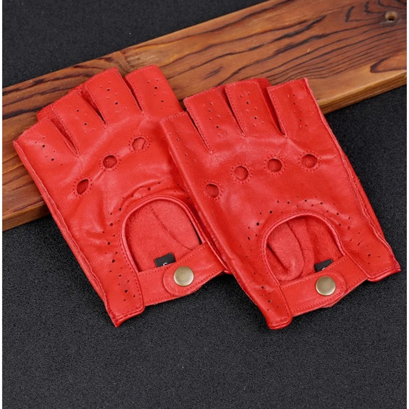 

Semi-Finger Gloves Female Punk Sports Fitness Cycling Motorbikes Half Fingers Sheepskin Women Gloves Touchscreen LSH06