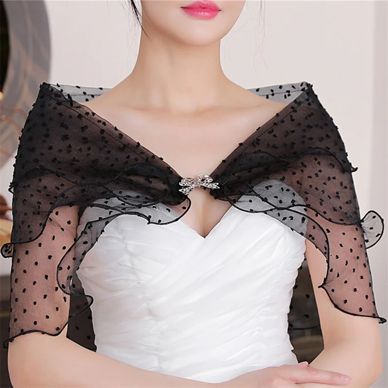 Sweet Layered Ruffles Bolero Tiers Wedding Shawl Shrug Wrap Rhinestone Bowknot Off Shoulder Prom Capelet Cloak Dropship