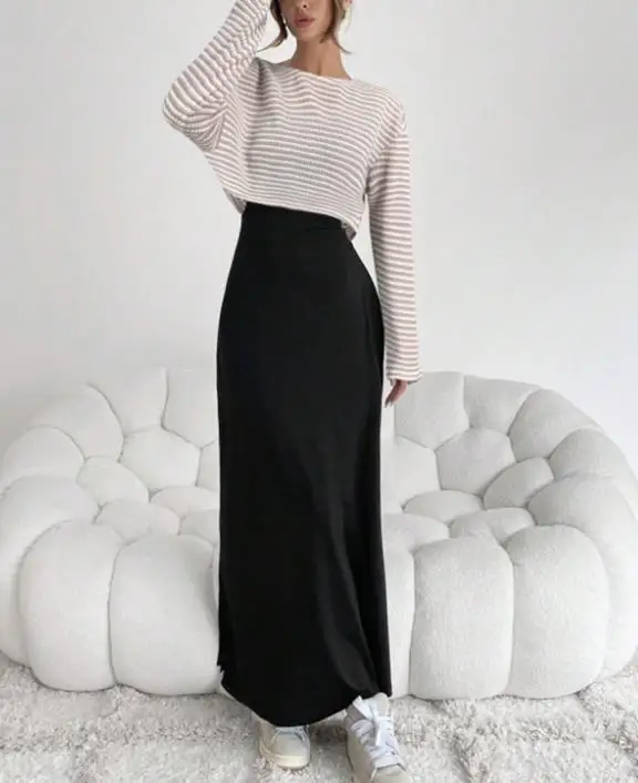 

Осень-зима 2022, элегантные комплекты из 2 предметов, новая модная повседневная полосатая футболка с длинными рукавами, комплект платья на подтяжках для женской одежды