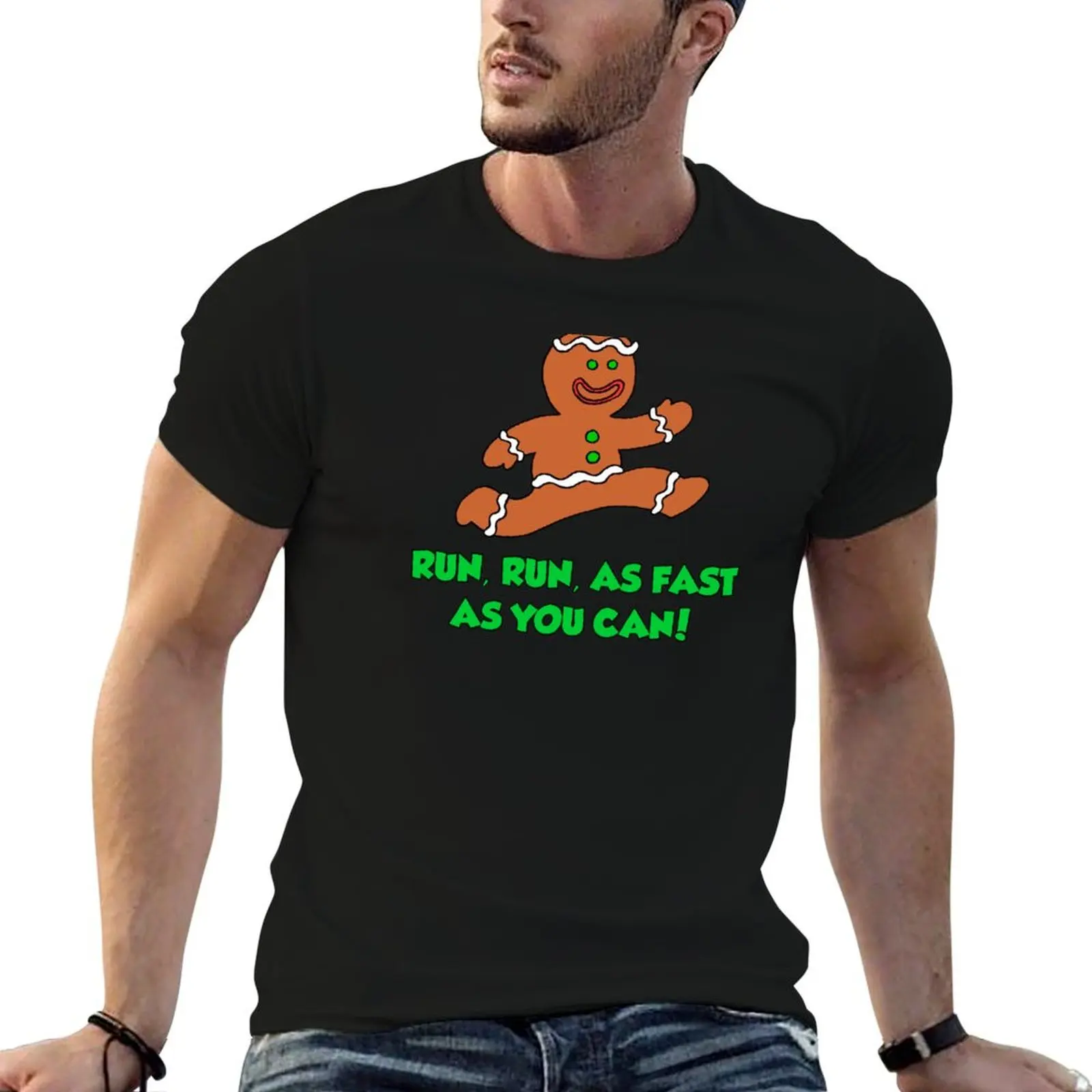 

Run Run Fast As You Can Gingerbread Man Cartoon T-Shirt funny t shirts man cotton t shirt pack men t shirt cotton 100% T-Shirt