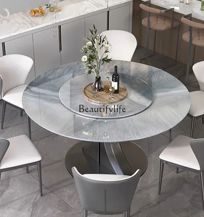 

LDining Table Mild Luxury Marble High-End Natural Microlite round Italian Dining Table