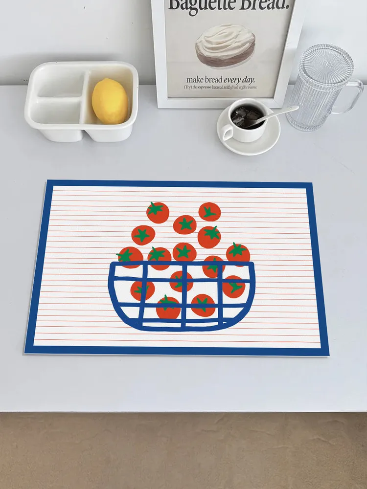 VIKAMA Tomato Basket Drying Mat Red Stripe Blue Border Anti-Slip Absorbent Pad For Kitchen Sink Coffee Counter Cupware Home