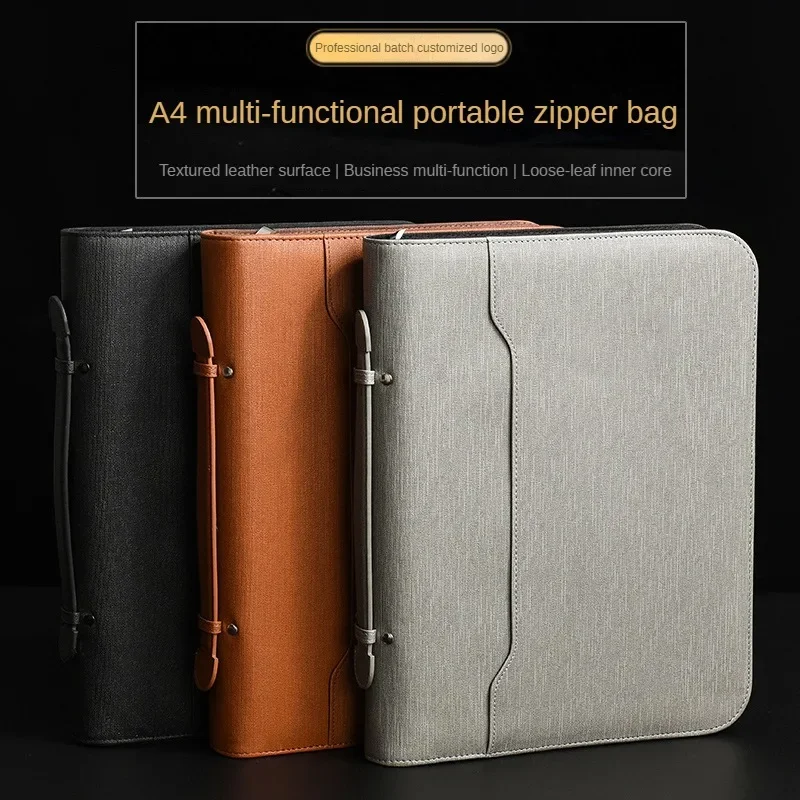 

Business Multifunctional A4 Laptop PU Loose Leaf Book Sales Manager Folder Information Contract Portable Zipper Briefcase