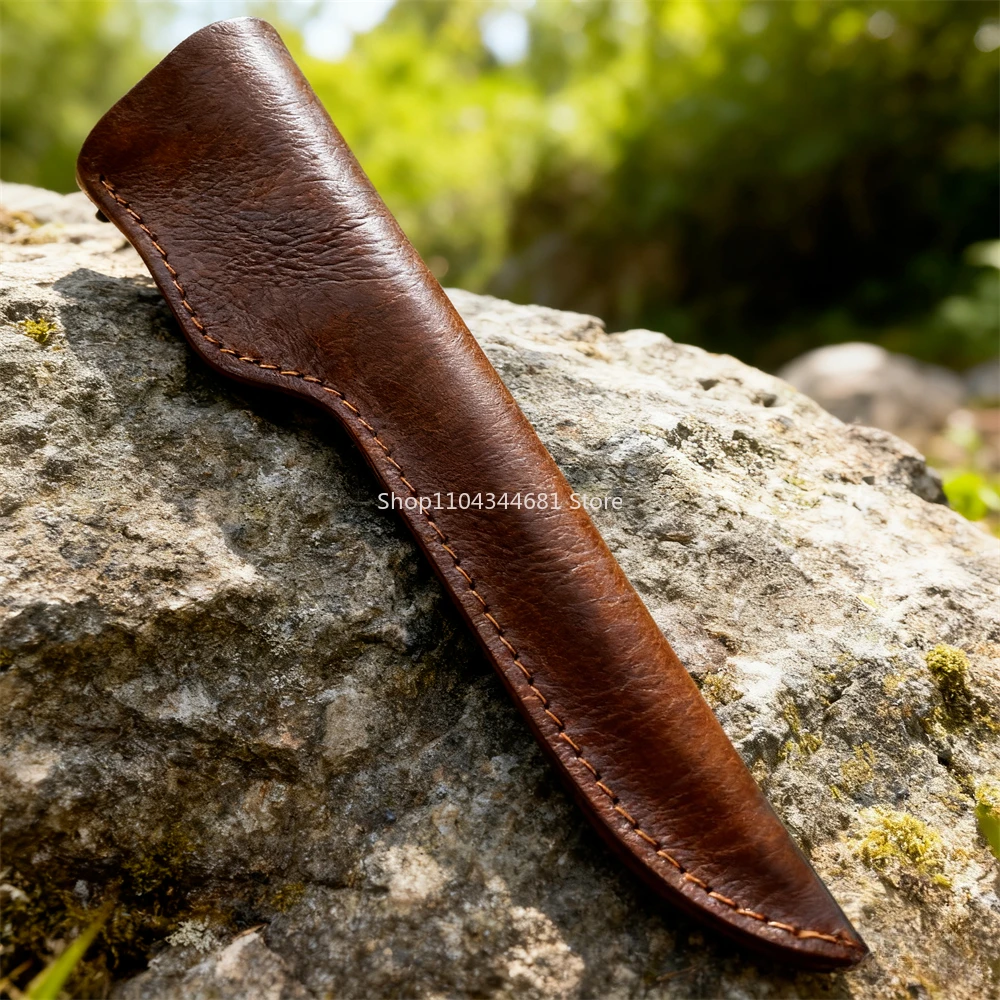 1 PC Crazy Horse Leather Fixed Blade Sheath, High-Quality Cowhide, Brown Leather Sheath