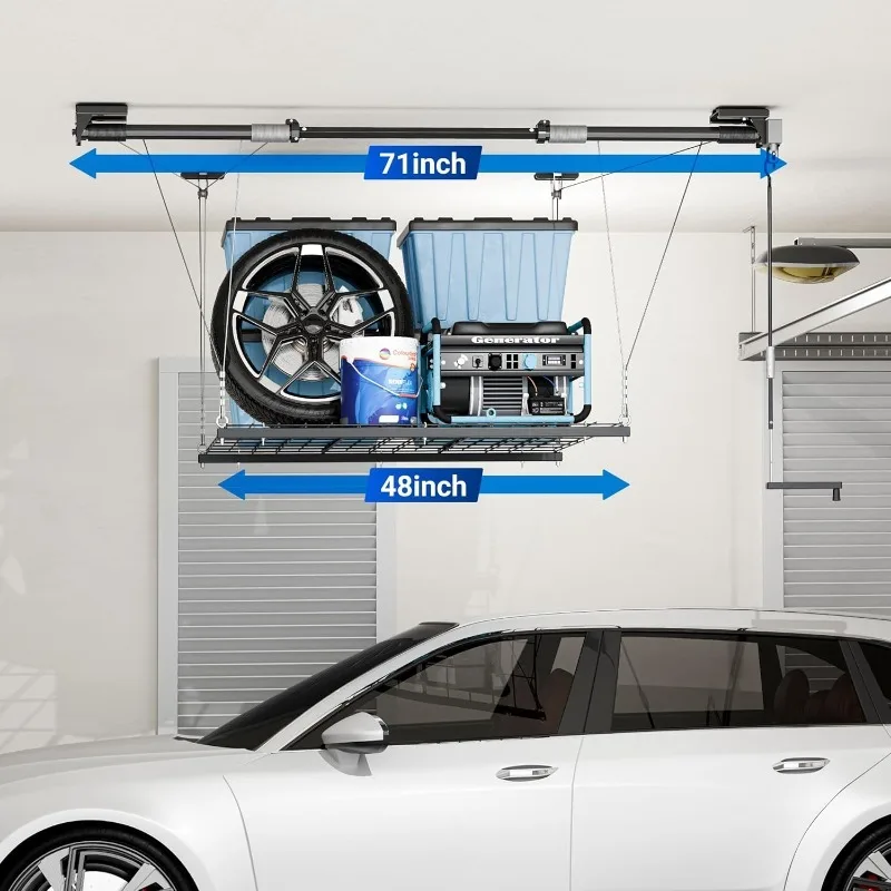 GL1 Overhead Garage Lifting Storage Rack, 4x4 Ft Heavy-Duty Metal Garage Ceiling Rack, Adjustable Organization Syste