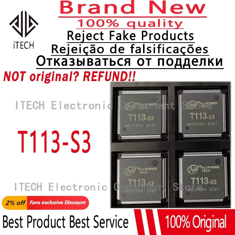 2pcs/lot Original T113-S3 T113 S3 ELQFP-128 Single Chip Microcomputer 100% New and Genuine