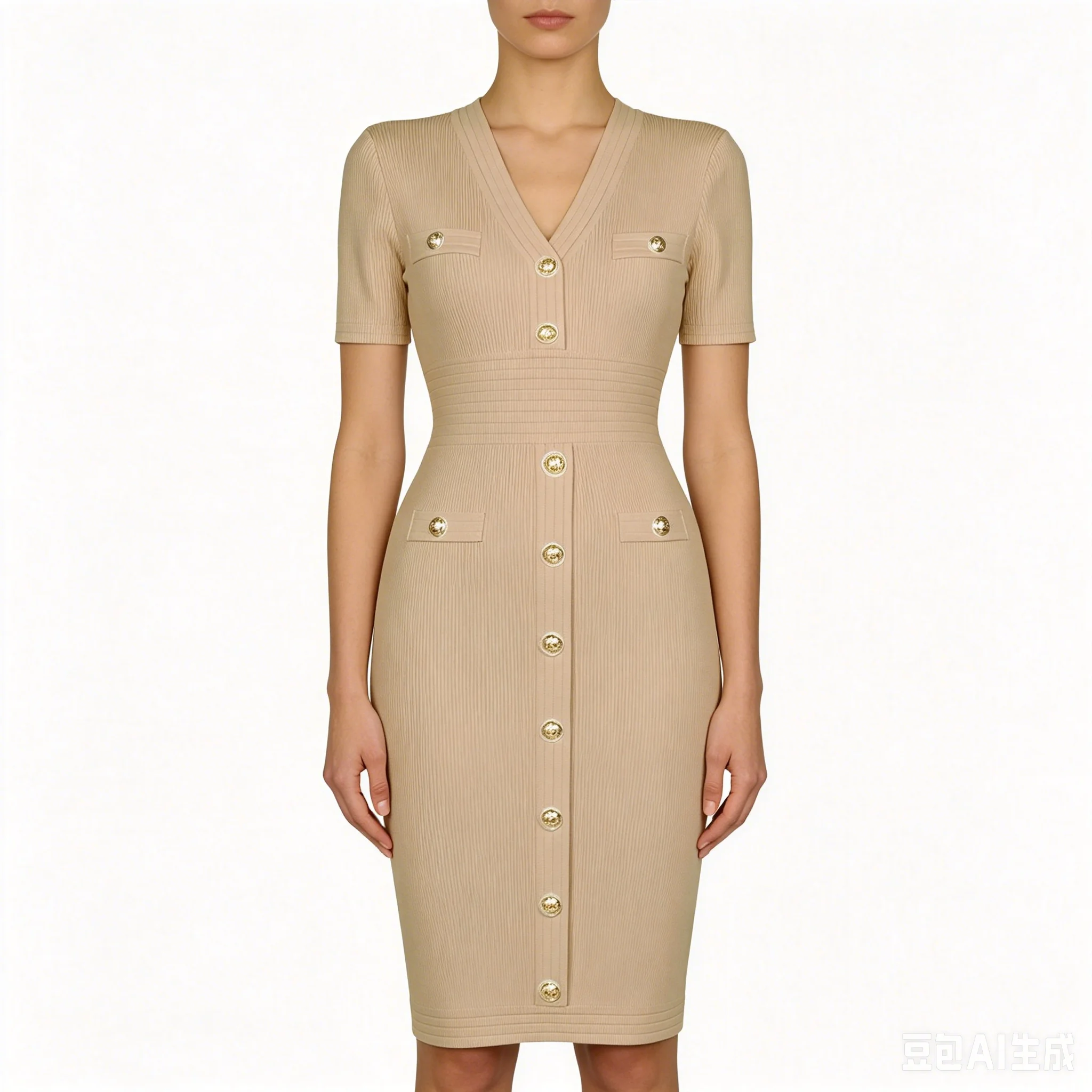 

Summer New Fashion Temperament Dress - Women's High-Quality Commuting V-Neck Slim Fit Mid To Long Knit Short Sleeved Button Zipp