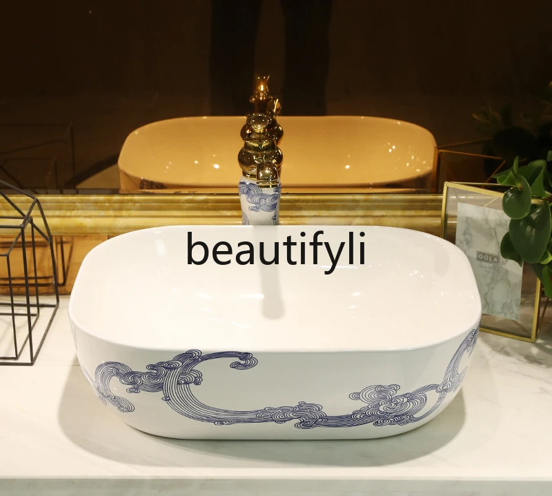 Ceramic face wash plate for wash basin on Jingdezhen art stage