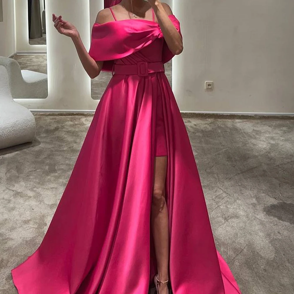 

A-Line Floor Length Strapless Off the Shoulder Satin Sleeveless Belt Evening Dress Celebrity Gowns Photo Color Temperament