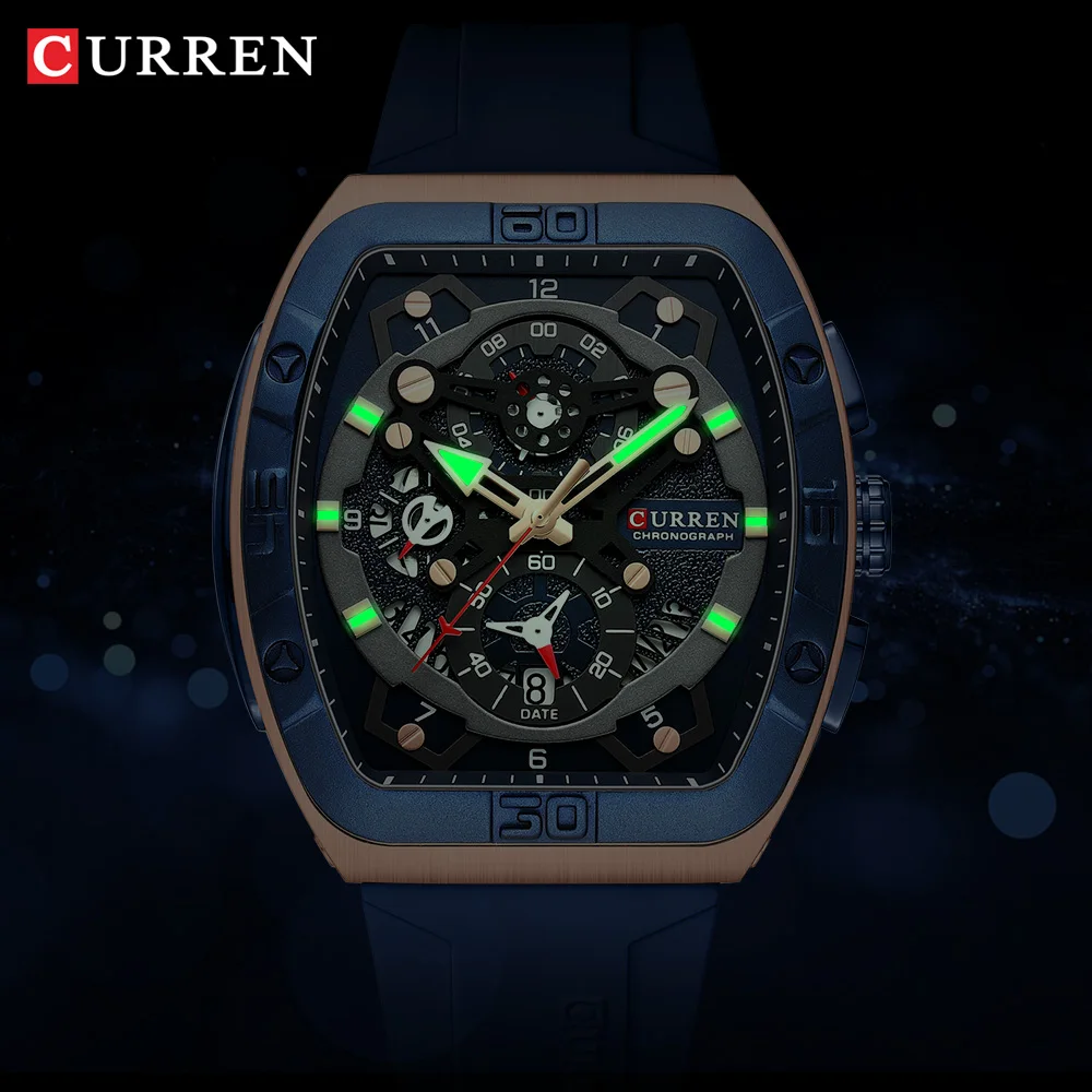 Curren Sport uhr für Herren, multifunktional und leuchtend mit Silikon armband und Persenning form