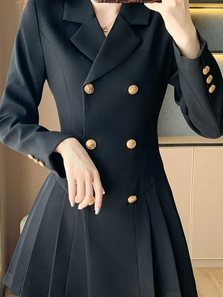 chinese dress ladies Black Button Front Long Sleeve Blazer Dress – AX Paris US