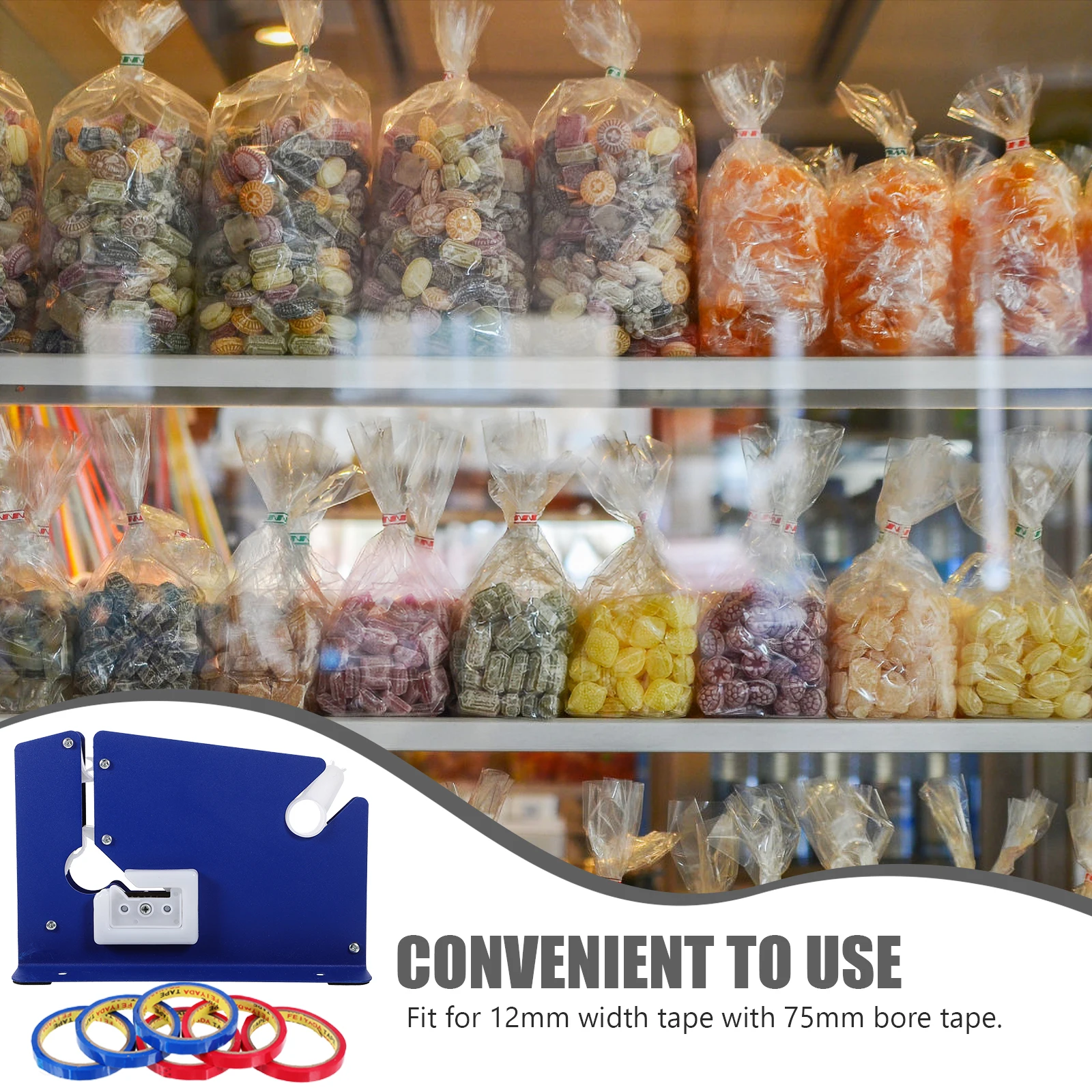 

6pcs Heavy Duty for 12mm Width Steel Bag Taper With Trimmer 75mm Bore Tape Mall Shop Usage Tape Dispenser Stainless Steel