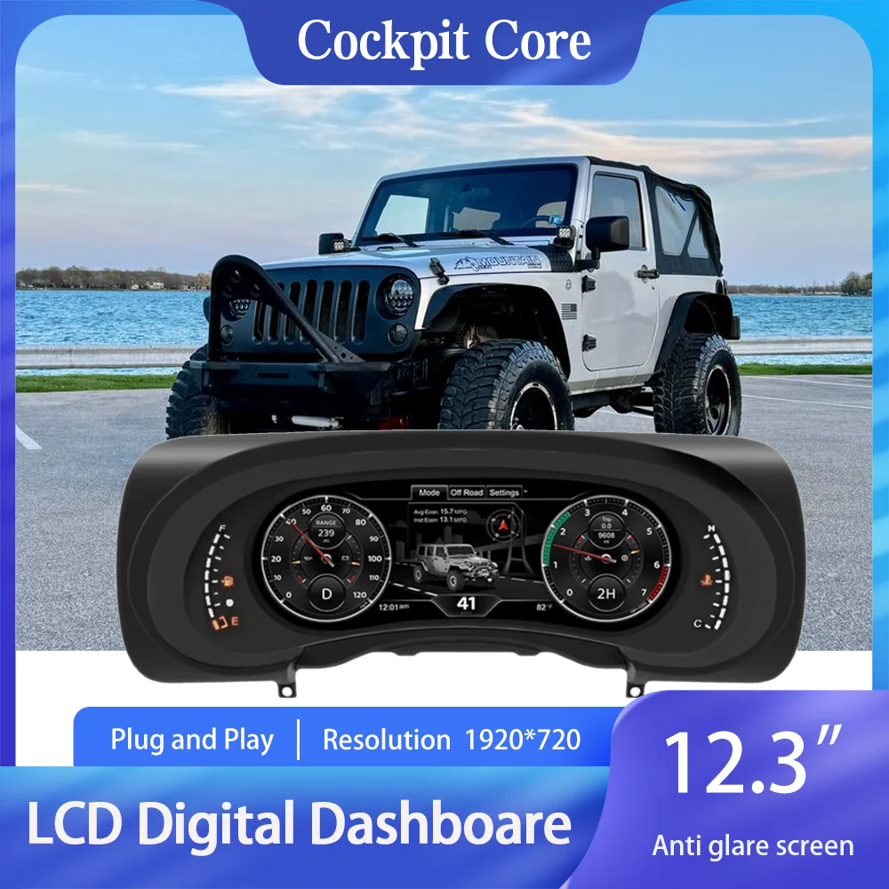 12.3”Digital Instrument Cluster Display For Jeep Wrangler JK 2007-2010 Speedometer 1920*720/2S Fast Boot/Plug&Play