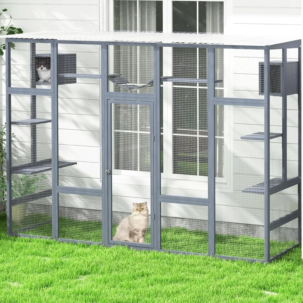 

Уличный корпус для кошек Catio, деревянный домик для кошек с защитой от погодных условий, 6 платформ, 2 дома