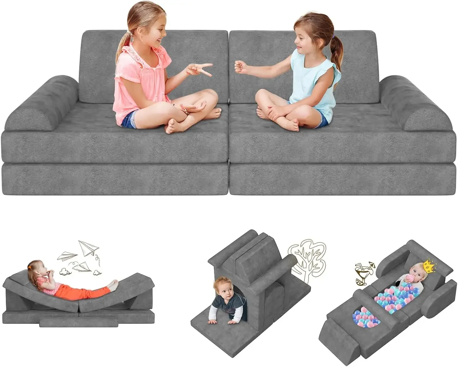 Convertible-Toddler&Kids Sofa,DIY Creative Kids Couch for Playroom,Nursery,10pcs Nugget Couch for Play,Imagination& Relaxation