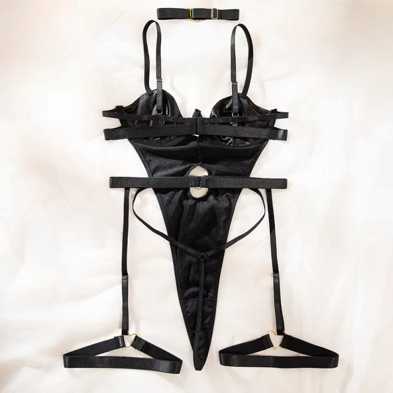 

High-cut bikini, solid color one-piece swimsuit, underwire swimsuit for women