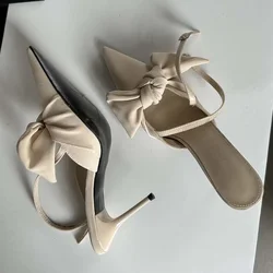 Eilyken Fashion Butterfly-knot Thin High Heels Women Pumps Elegant Slingbacks Ankle Buckle Strap Party Prom Mules Shoes