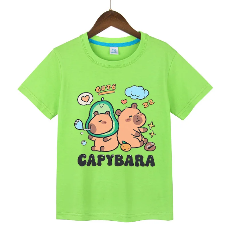 

Новинка 2023 года, детские рубашки с принтом капибары, футболка с героями мультфильмов для девочек, летняя футболка с животным принтом для мальчиков, футболки, детская одежда