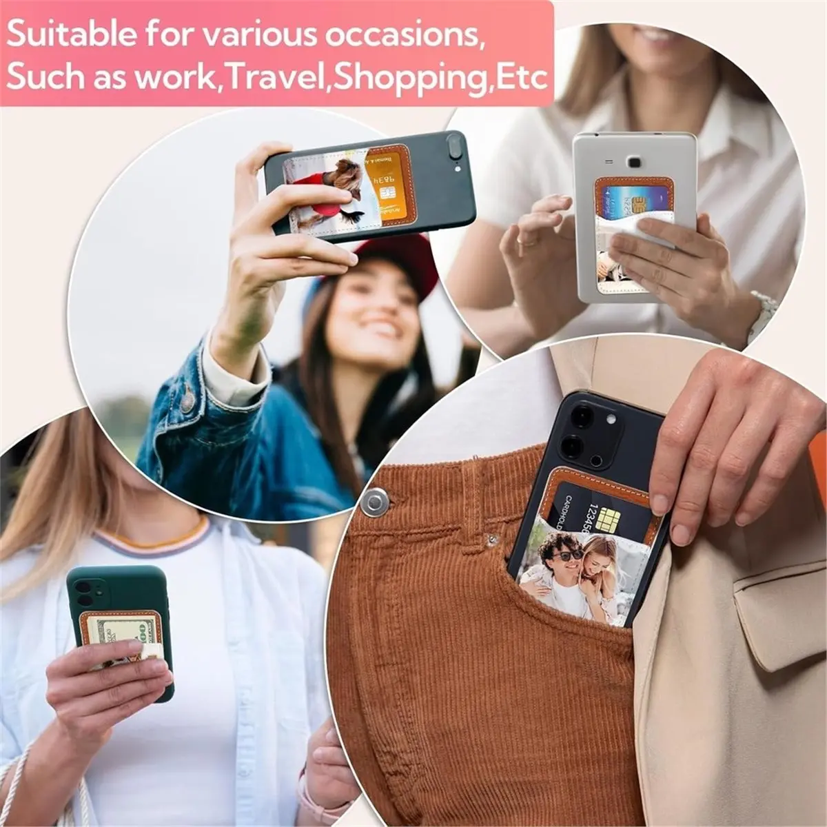 Home Tool 24 Pack Sublimation Blank Phone Wallet, PU Leather Phone Card Holder, Stick on Card Holder for Most Cell Phones