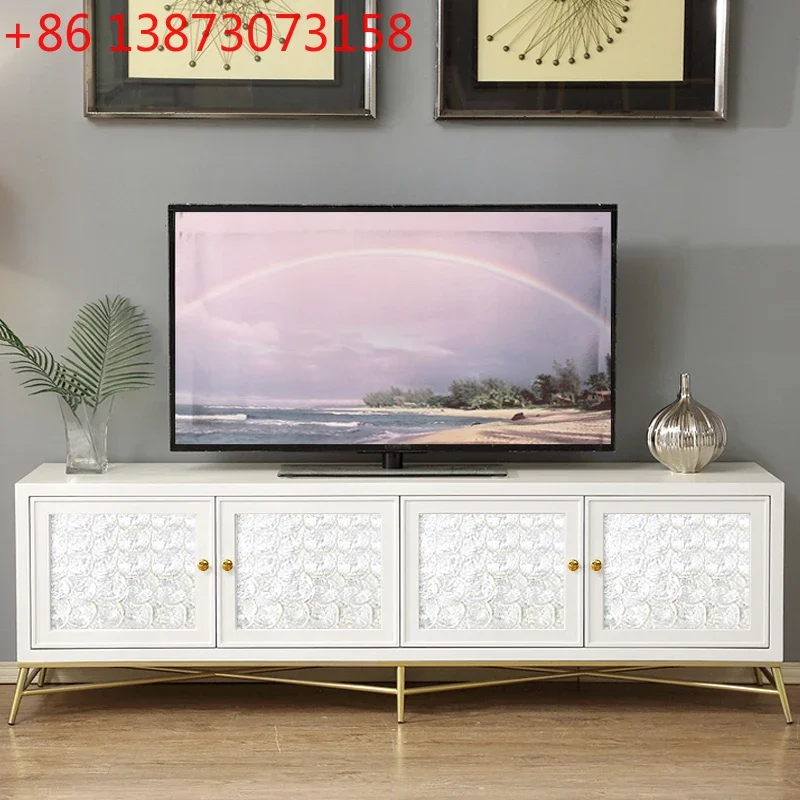 Modern simple shell TV cabinet simple and fashionable living room solid wood storage low cabinet