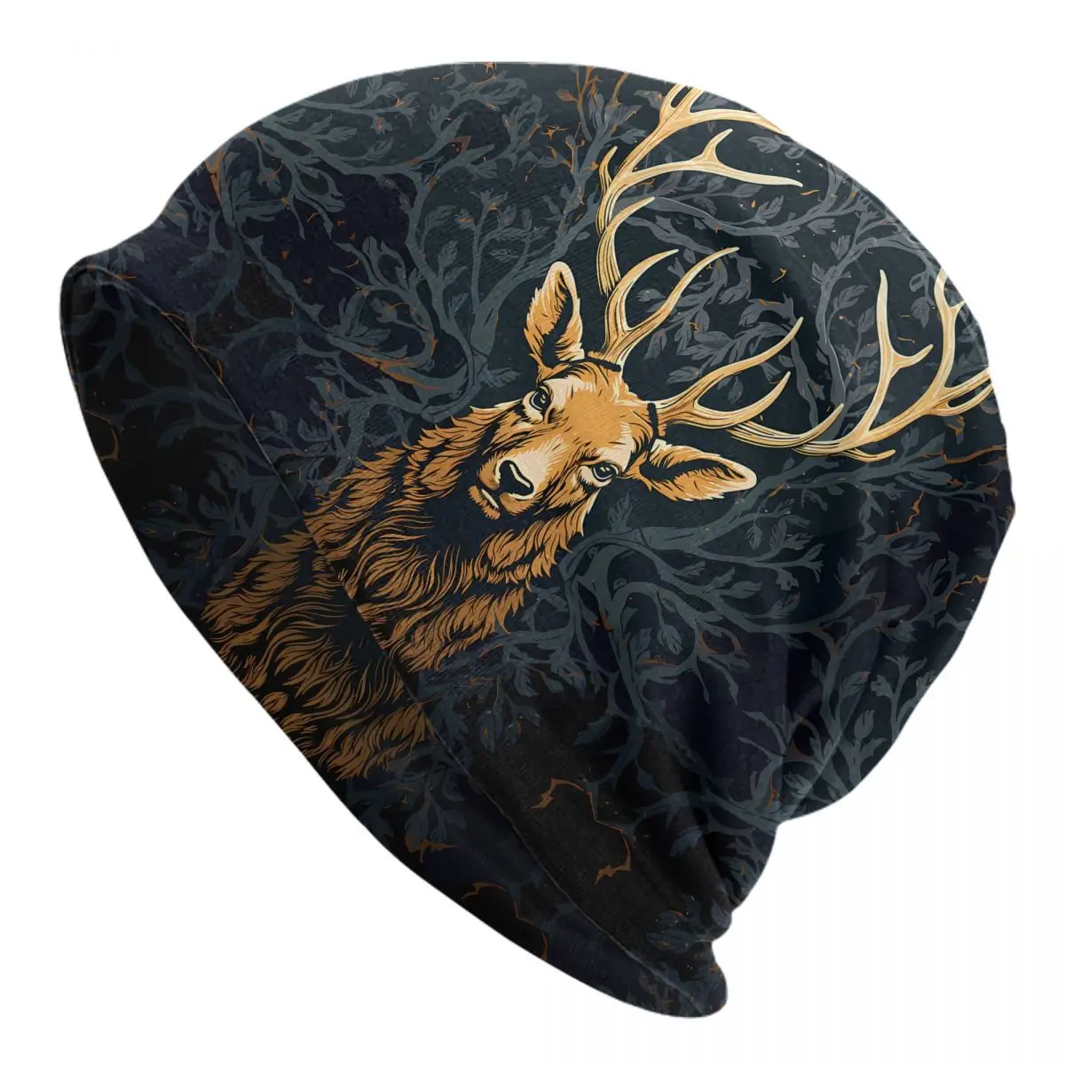 Golden Antler Majesty Deer Thin Skullies Beanies Autumn Spring Caps For Men Ski Caps Bonnet Hats