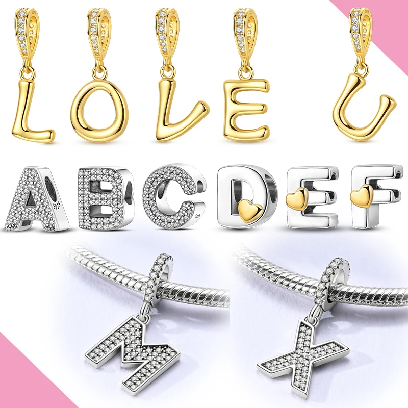 

925 серебряных подвесок, бусины, 26 букв, алфавит A-Z для женщин, подходят для ожерелья, браслетов, изготовления ювелирных изделий своими руками