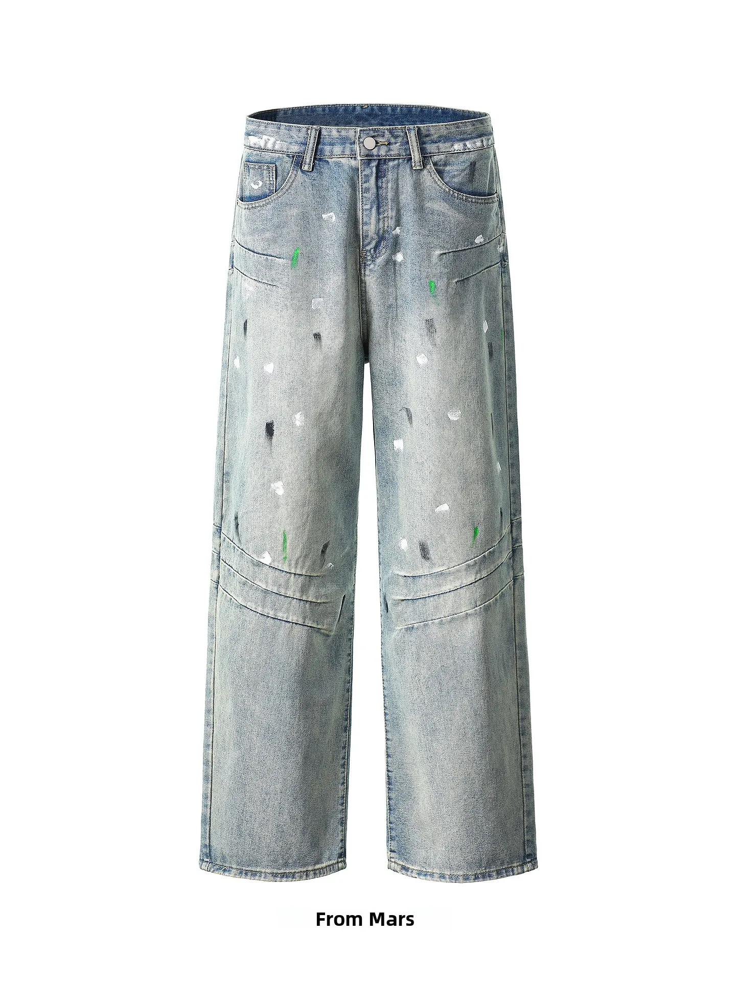 

from Vintage Waed High Street Unique Print Trendy Jeans Straight Leg Blue Hip Hop Sle Youthful ular Casual Jeans