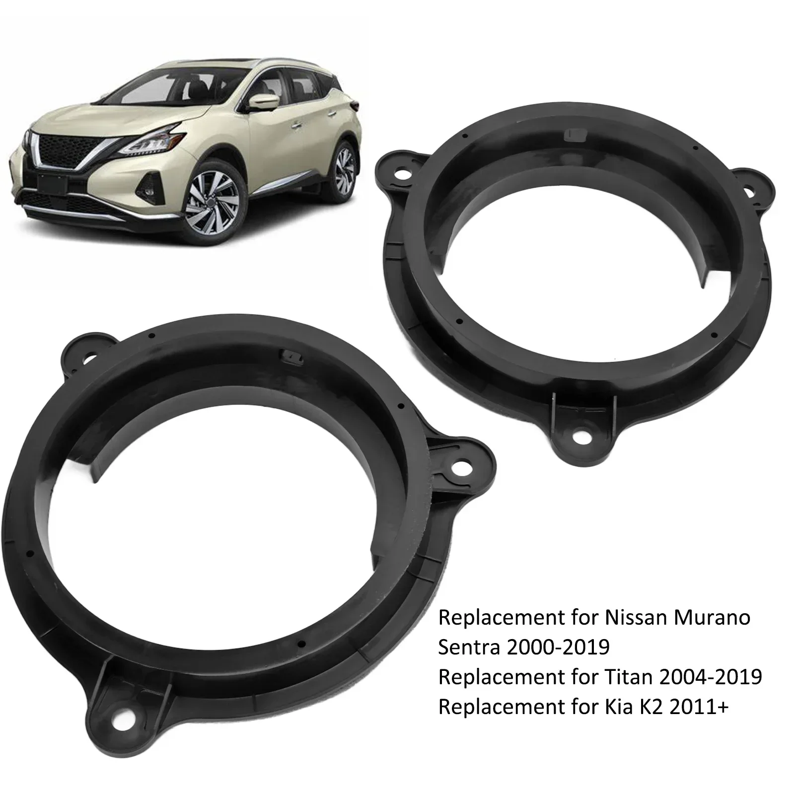 2pcs 6.5in Black Speaker Adapter Bracket Ring With 2 Wire Harness Replacement For Nissan Murano Sentra 2000‑2019