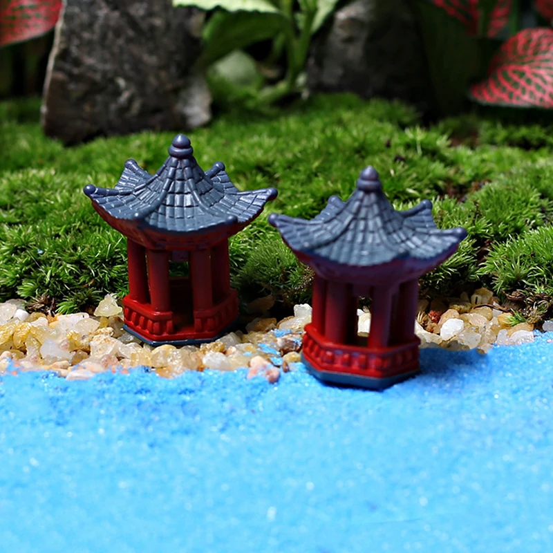 2PCS Mini Desk Decoration Torii Gate Japanese Garden Miniature Shrine Ornaments Micro Stone Gazebo Shelf Japan