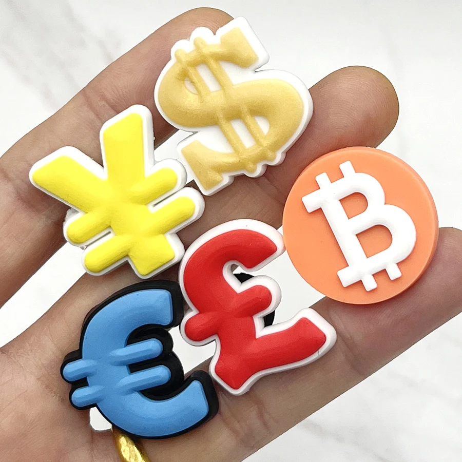 Novelty Money Icon PVC Shoe Charms Designer Sandal Upper Decorations Accessories Dollar Euro Pound Shape Clogs Pin Buckle