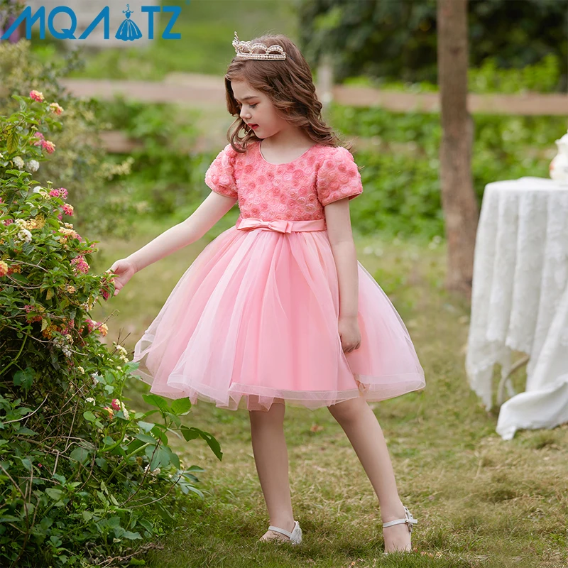 MQATZ Baby Clothes Flower Girl Children Princess Evening Party Prom Rose Pink Wedding Bridesmaid Summer Dress Ball Gown Vestidos