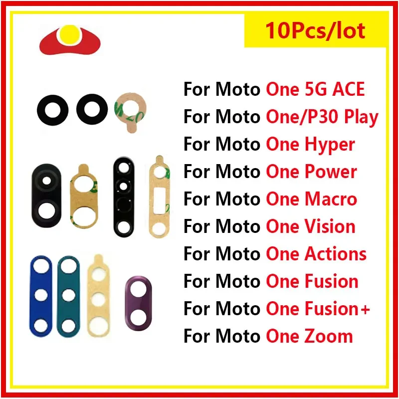 

10Pcs Back Rear Camera Glass Lens For Motorola Moto One Vision Power Action Macro Hyper Zoom Fusion Plus 5G ACE P30 Play