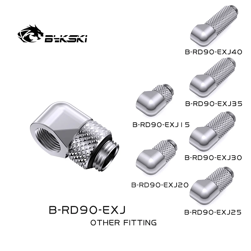 Bykski B-RD90-EXJ 90 درجة تدوير وصلة تمديد الكوع ذكر إلى أنثى أسود/فضي 15-40 مم