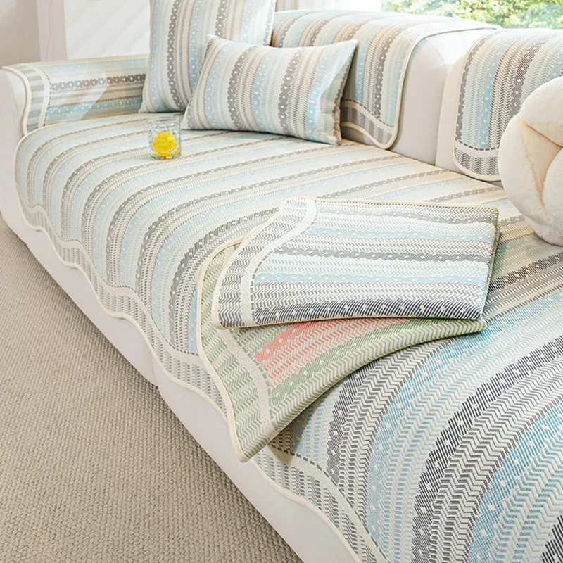 New Irregular Cooling Sofa Cushion Summer Nordic Striped Printing Couch Covers for Office Anti-Scratch Dustproof Seat Cushions